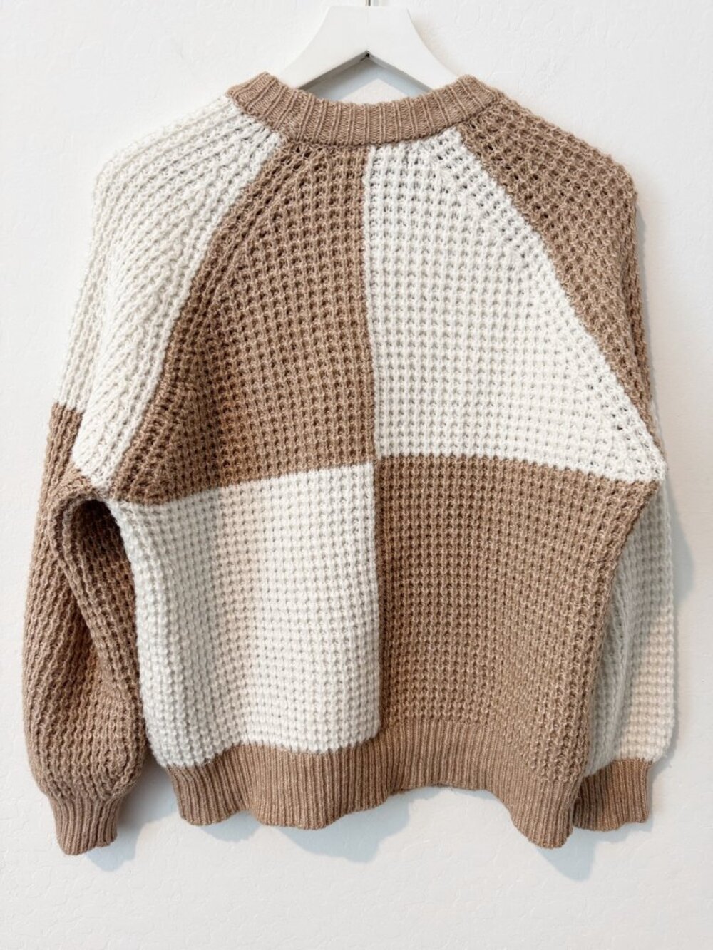 Mango Sweater Size M Checkered Colorblock Textured Knit Pullover Slouchy Indie - Picture 9 of 10